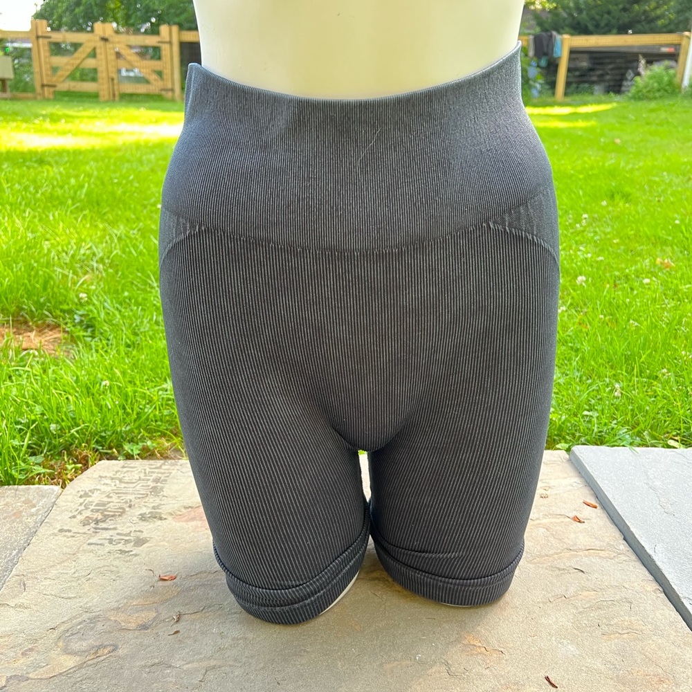 Black Ribbed Biker Shorts